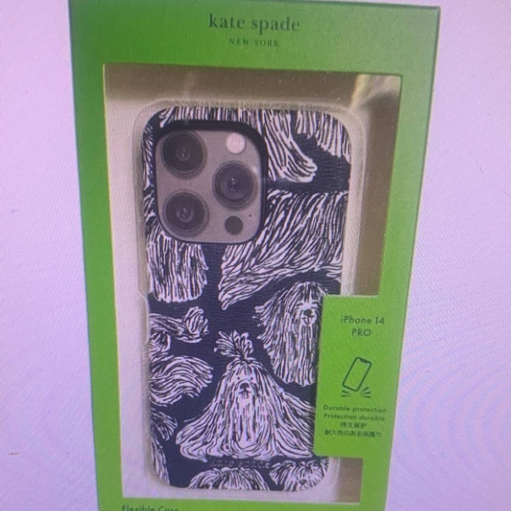 Kate Spade Black and White Dog Pattern iPhone 14 Pro Case